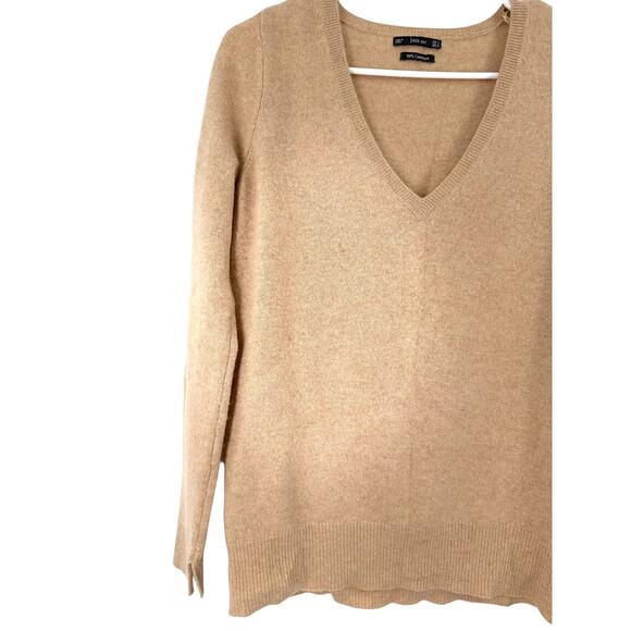 ZARA | S | Sweater 100% Pure Cashmere Tan V Neck Quiet Luxury Pull Over Knit - Picture 4 of 6